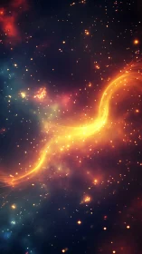 Glowing cosmic ribbon gently swirls through a starry nebula