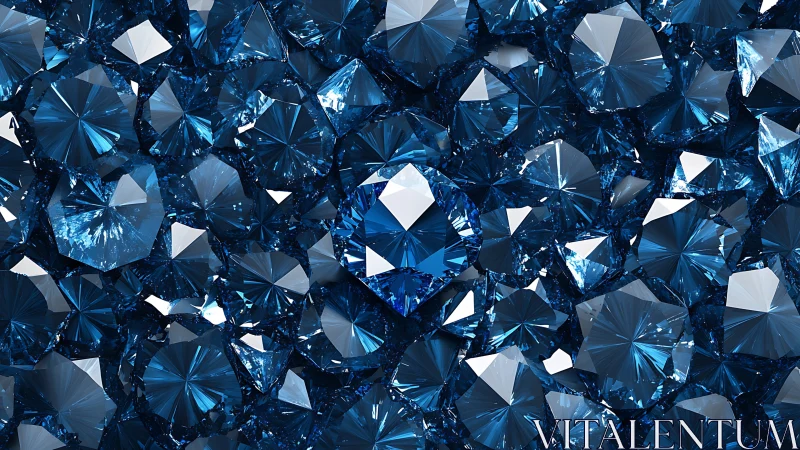 Faceted blue gemstone tessellation with reflective ray geometry.