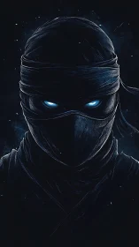 Midnight phantom ninja with electric glacier eyes glows.