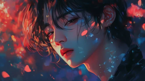 Moonlit gaze drifts through neon petals and whispered glow