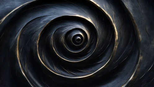 Metallic spiral vortex with sculpted concentric ridges.