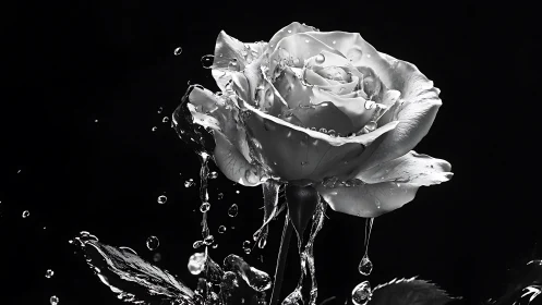 Glistening Rose Captured in Dynamic Water Splash