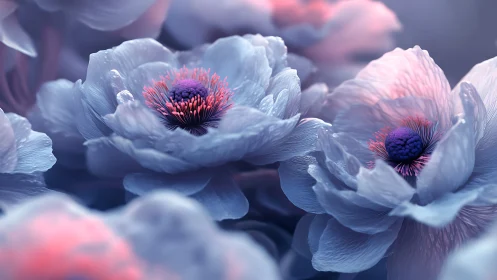 Luminous Peonies With Pink and Purple Centers.