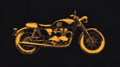 Vintage motorcycle silhouette glows in bold golden lines.