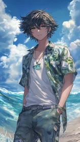 Coastal wind, luminous pendant, and chromatic wave geometry.