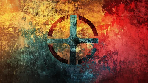 Grunge Abstract Cross Symbol on Colorful Textured Background.