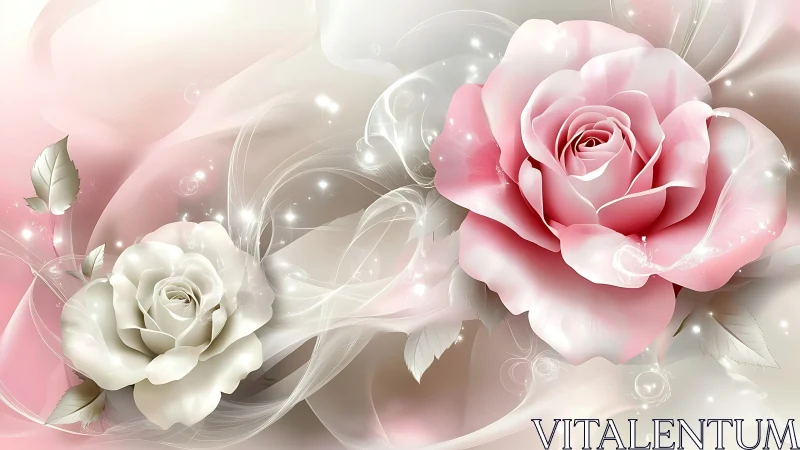 Pink and Cream Roses with Ethereal Light Effects.