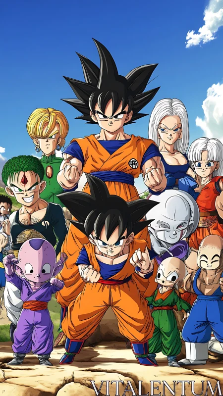 Fierce martial heroes gather under a bright warrior sky.