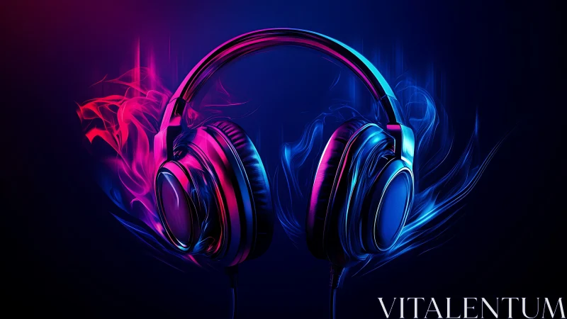 Neon over ear headphones with pink and blue light trails.