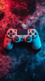 Neon-Lit Gaming Controller on Textured Chromatic Background