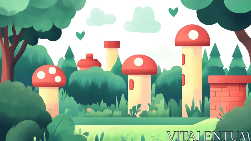 Whimsical Mushroom Kingdom Fantasy Landscape.