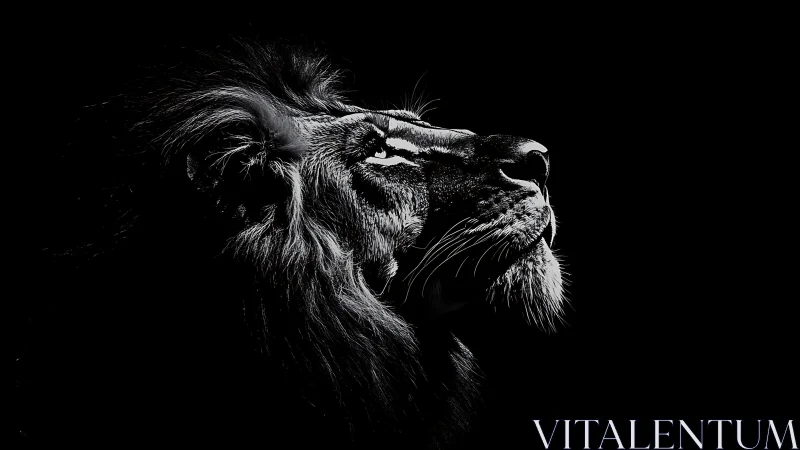 Side profile shows lion head rendered in high contrast monochrome