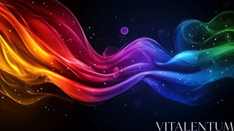 Gentle rainbow currents drifting across a starry night.