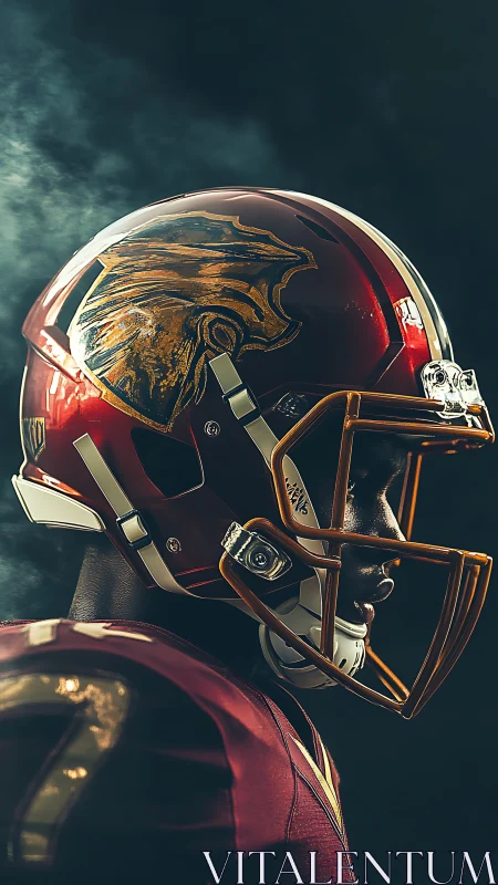 Side-profile gridiron helmet study with emblematic crest lighting.