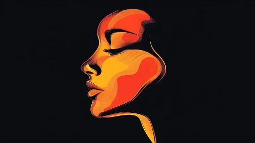 Warm glow of a serene profile in flowing abstract color.