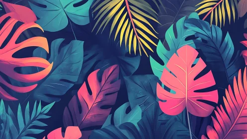 Chromatic tropical foliage array with stylized vector geometry.