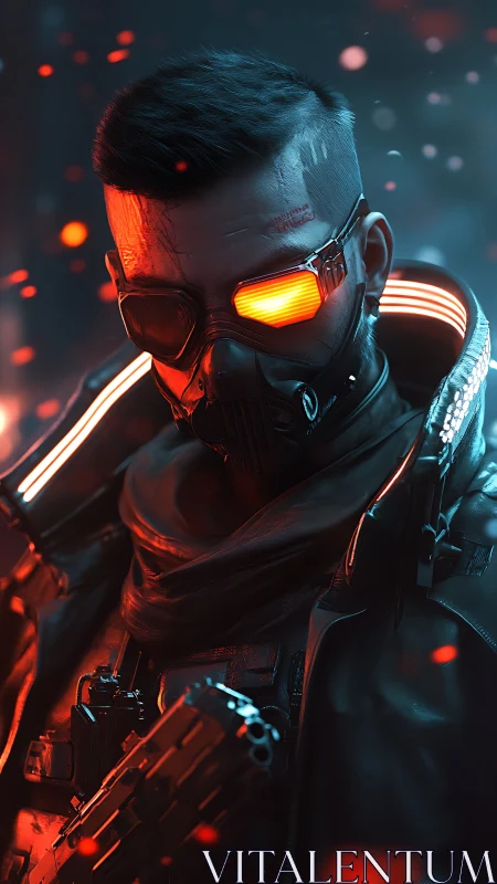 Cybernetic enforcer in neon rim light studies cinematic contrast