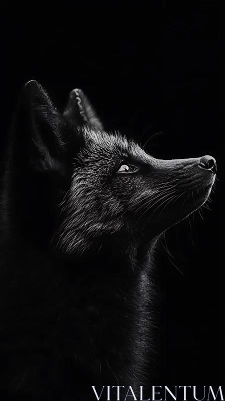 High-contrast profile portrait of black fox in chiaroscuro lighting.