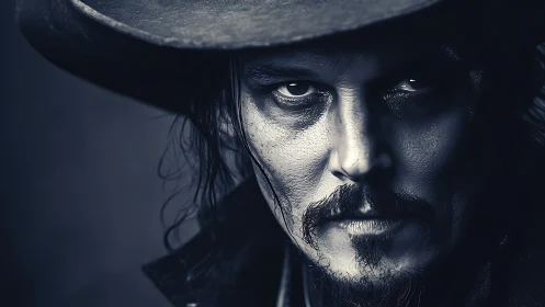 Brooding cowboy portrait captures intense, shadowed resolve