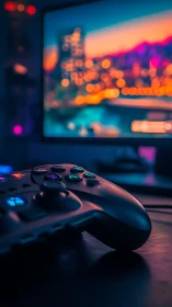 Gaming Controller Display Setup with Illuminated Monitor