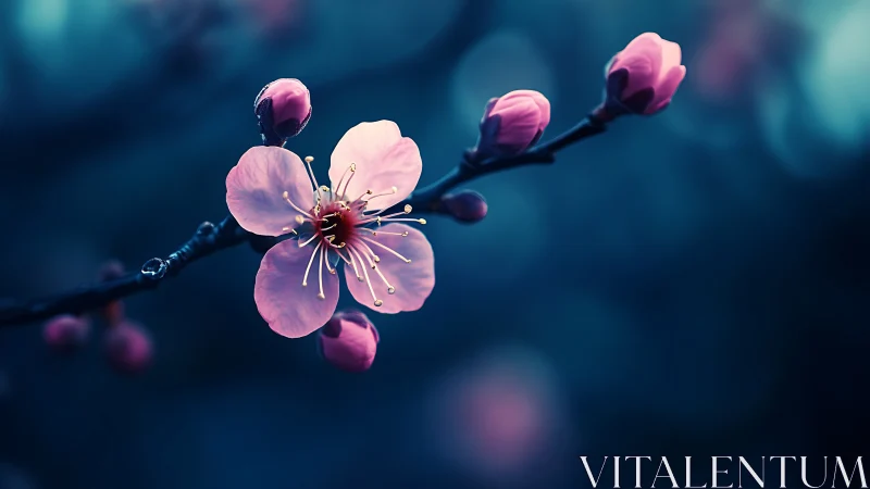 Delicate Pink Blossoms Against Deep Teal Backdrop.