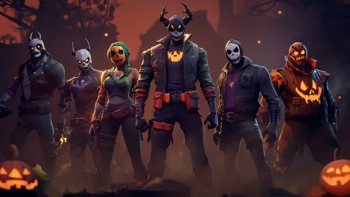 Midnight pumpkin squad ready for playful spooky mischief.