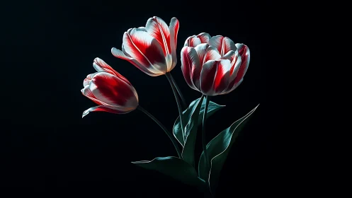 Crimson Tulips Bloom Against Obsidian Night