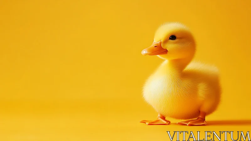 Duckling Against Monochromatic Yellow Background