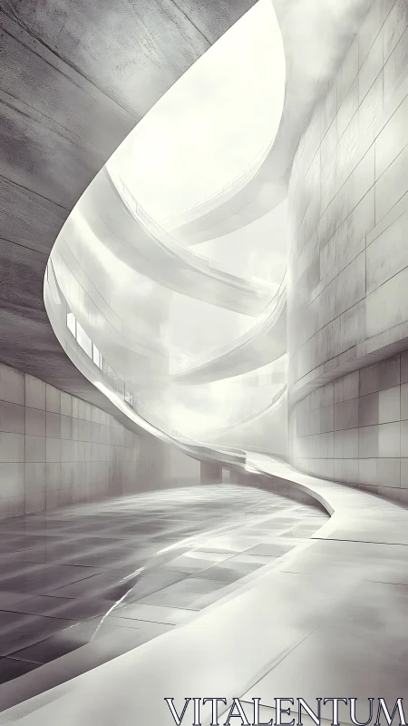 Minimalist Spiral Interior with Ethereal Light and Curved Geometry