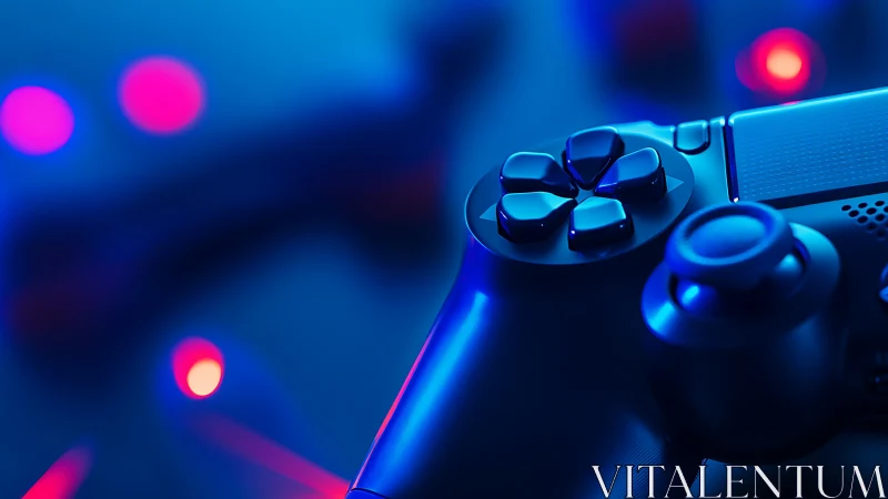 Gaming Controller Glows in Neon Blue and Magenta Light