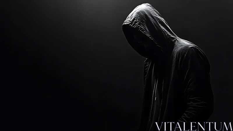 Shadow-cloaked figure leans into darkness, swallowing the light