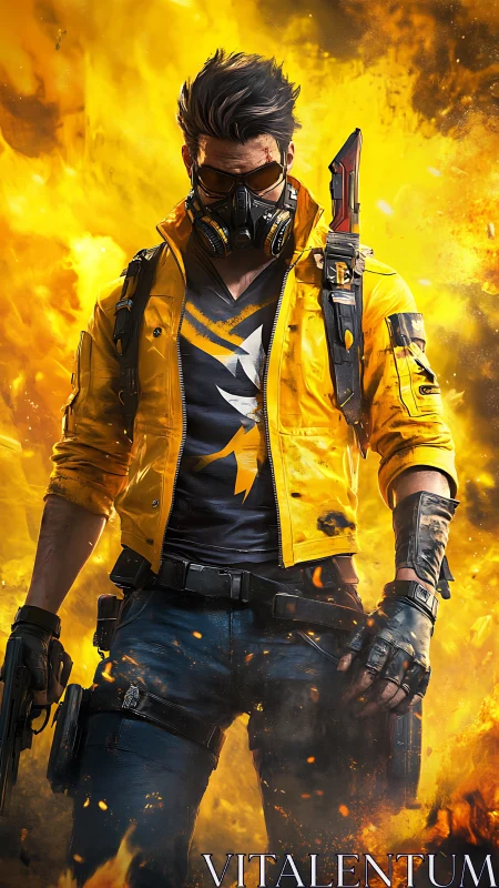 Post-apocalyptic incendiary operative in yellow tactical shell.
