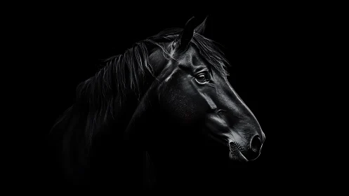 Monochrome equine profile in high-contrast chiaroscuro rendering.