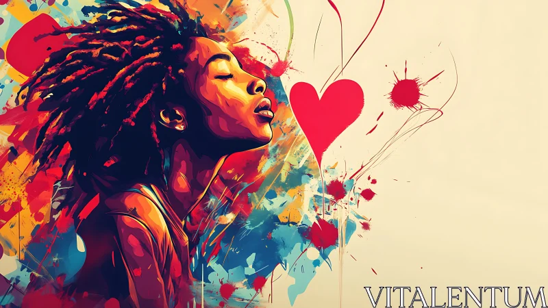 Vibrant portrait in motion with expressive heart motifs.