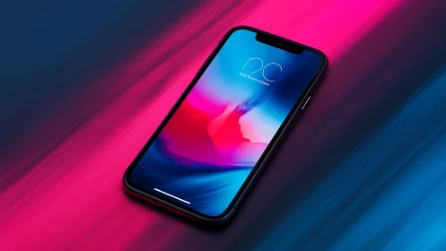 Modern smartphone glowing against vibrant neon backdrop.
