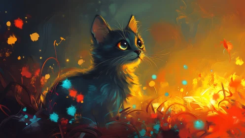 Mystical Cat Glowing in Enchanted Garden of Light