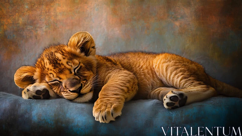 Sleepy lion cub curls into a dreamy, peaceful afternoon nap