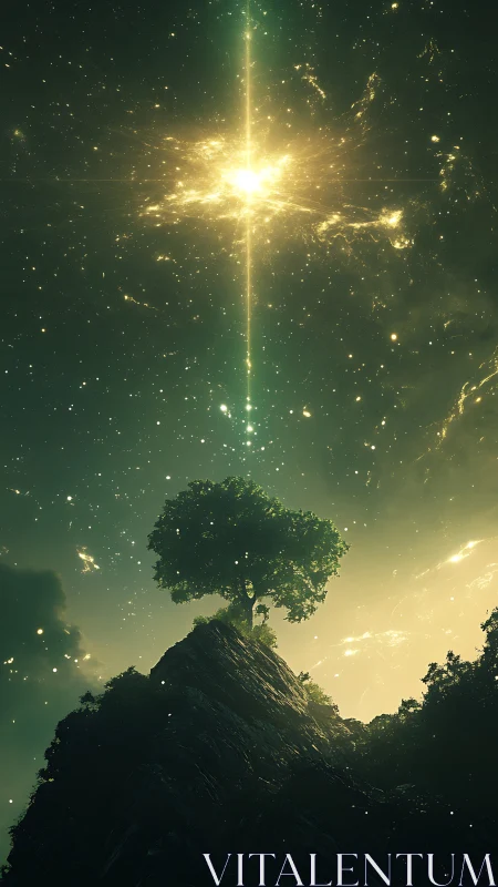 Solitary ridgeline tree under radiant stellar convergence