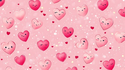 Smiling Hearts Dance Across a Dreamy Pink Sky.