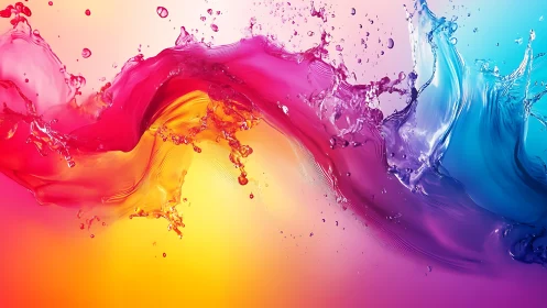 Liquid rainbow waves collide in a luminous color splash.