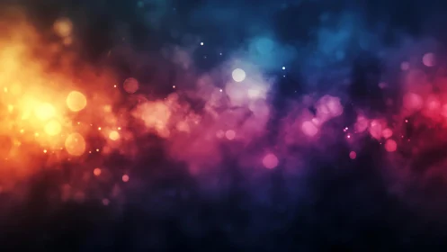 Vibrant abstract bokeh background with colorful nebula effect.
