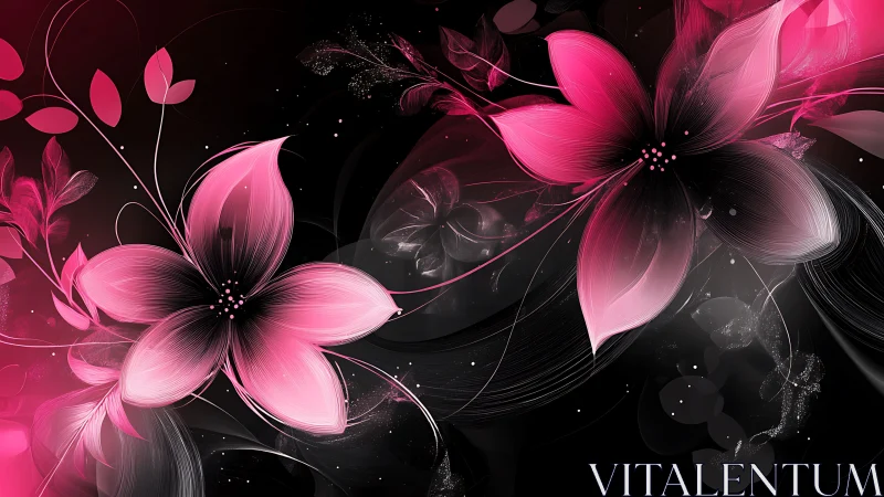 Luminous Pink Floral Composition Against Deep Black Background.