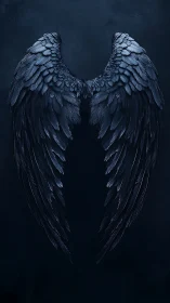 Dark feathered angel wings on textured navy background.