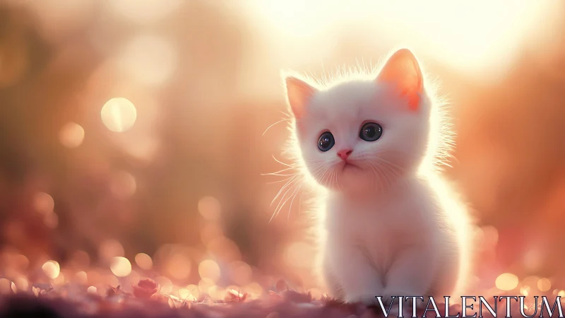 White Kitten Bathed in Golden Warm Light