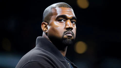 Man with close-cropped hair looks over shoulder at night