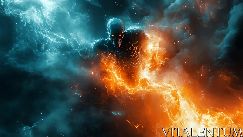 Elemental fire wraith surges through storming cosmic void.