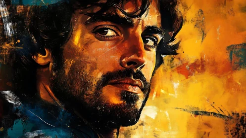 Male portrait against vivid abstract orange background.