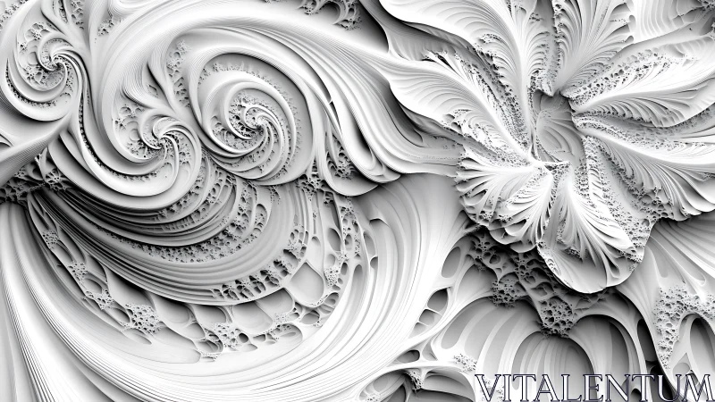 Monochrome fractal relief forms spiral cavities and folded ridges