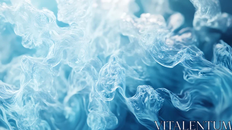 Abstract swirling blue water waves in soft ethereal digital art.