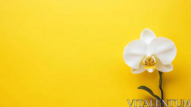 White Orchid Bloom Against Yellow Background